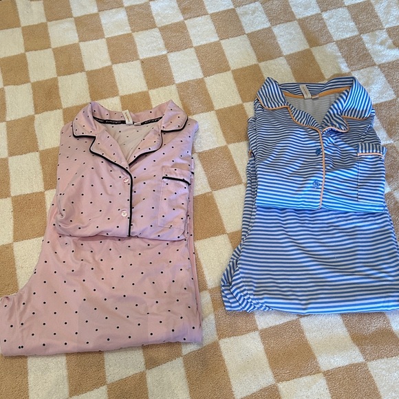 Joyspun Pink Polka Dot Pajama Set and Blue Striped Pajama Set - Picture 1 of 5